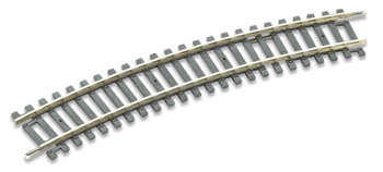 Peco St-225 Setrack 2Nd Radius Standard Curve.   Item # ST-225. PECO Setrack 00/H0 Gauge Code 100 - Unit trackage System. The high quality rigid unit trackage system suitable for all popular brands of 00/H0 gauge model trains. Being fully compatible with the Code 100 PECO Streamline range, it need never be discarded as your layout develops. The solid nickel silver rails are integrally moulded into the sleeper bases for maximum realism and strength. Turnouts are fitted with an over-centre spring for immediate use, no extra levers necessary.
Technical Specification:
Frog Angle: 22.5 Degrees
Radius: 438mm.