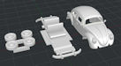 Download the .stl file and 3D Print your own VW Beetle HO scale model for your model train set.