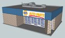 Download the .stl file and 3D Print your own Auto Parts Store HO scale model for your model train set.