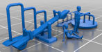 Download the .stl file and 3D Print your own Playground N scale model for your model train set.