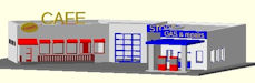 Download the .stl file and 3D Print your own Garage & Pimm's Cafe N scale model for your model train set.