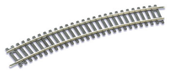 ST-230 Standard Curve, 3rd Radius Item # ST-230. PECO Setrack 00 Gauge Code 100 - Unit trackage SystemThe high quality rigid unit trackage system suitable for all popular brands of 00 gauge model trains. Being fully compatible with the Code 100 PECO Streamline range, it need never be discarded as your layout develops.The solid nickel silver rails are integrally moulded into the sleeper bases for maximum realism and strength. Turnouts are fitted with an over-centre spring for immediate use, no extra levers necessary.
Technical Specification:
Frog Angle: 22.5 Degrees
Radius: 505mm.