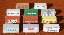 Build your own free 3D O scale shipping containers display for you O scale model train set. Gust download the free 3D printable 20ft shipping container PDF File, print out the shipping containers and fold. Then place your very own shipping container on you O scale model train set layout.